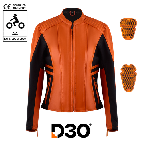 Amelia Orange Leather Jacket - MotoGirl Ltd