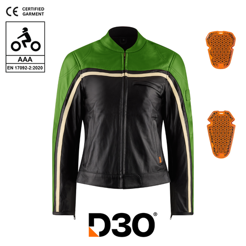 Hayley Green Leather Jacket - MotoGirl Ltd