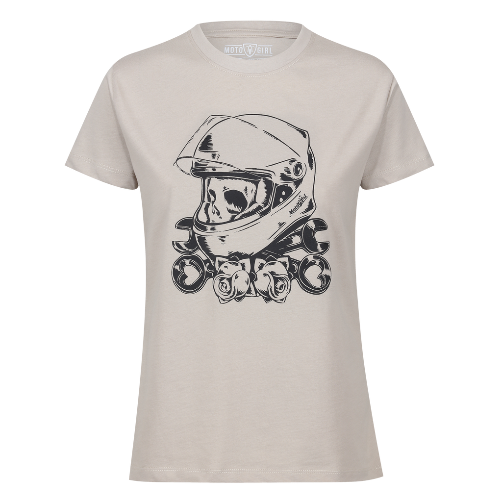 Rose Skull T-Shirt (Sand) - MotoGirl Ltd