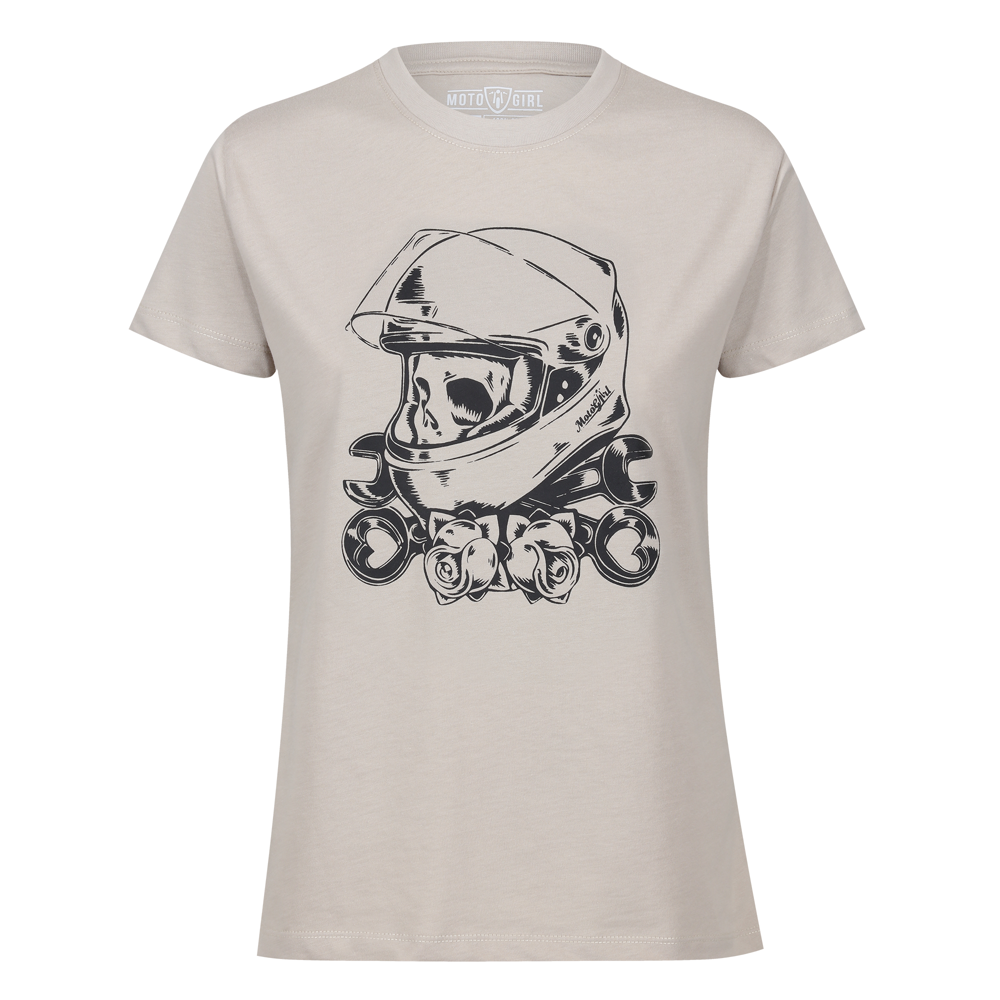 Rose Skull T-Shirt (Sand) - MotoGirl Ltd