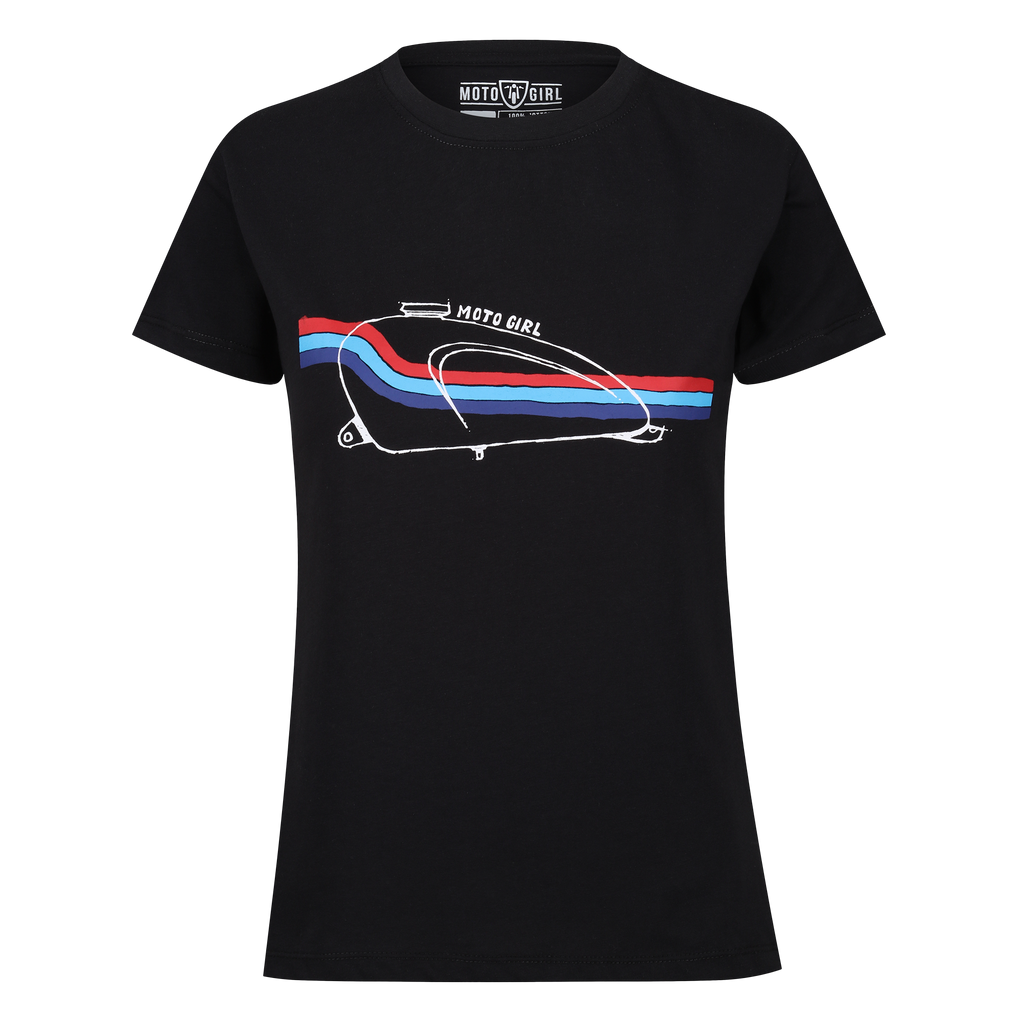 Moto Tank T-Shirt (Black/Blue Stripe) - MotoGirl Ltd