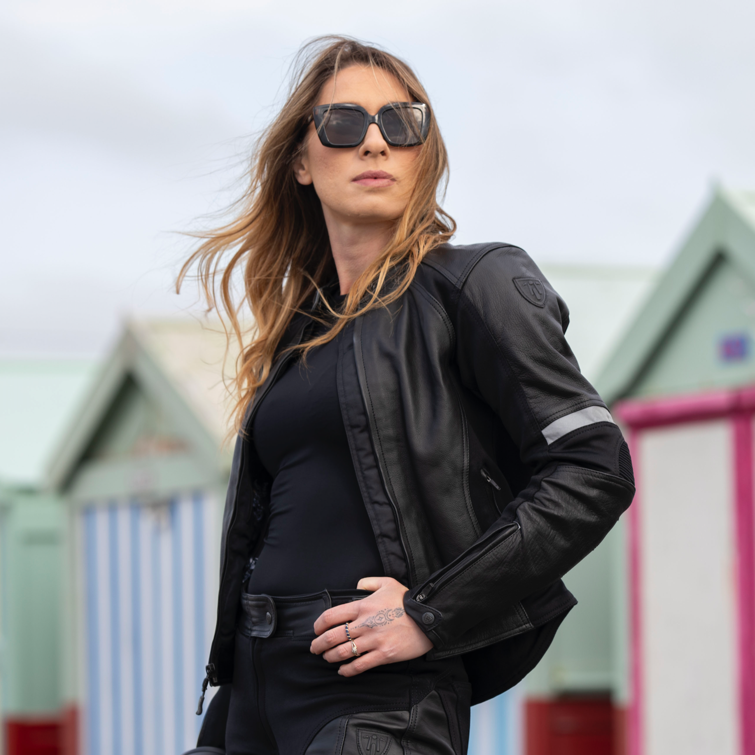 Black leather jacket moto discount