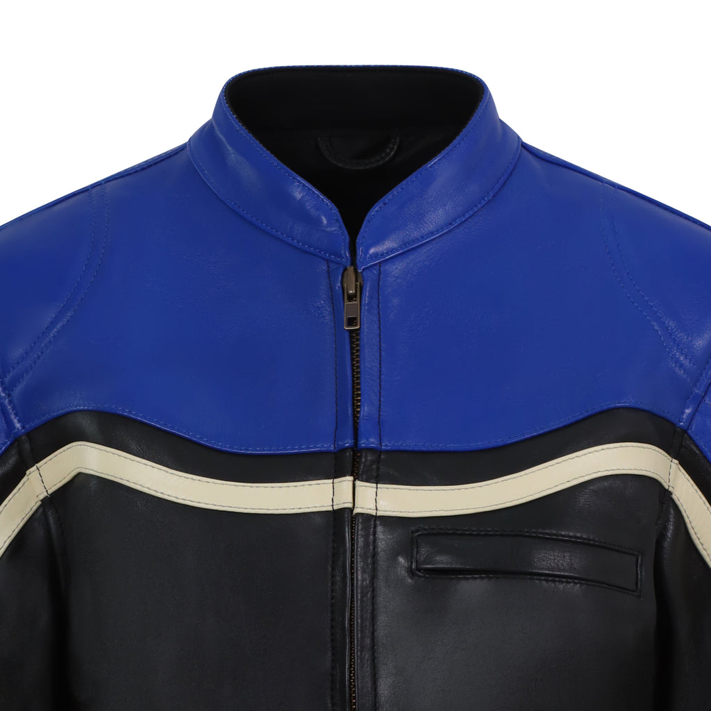 Hayley Blue Leather Jacket - MotoGirl Ltd