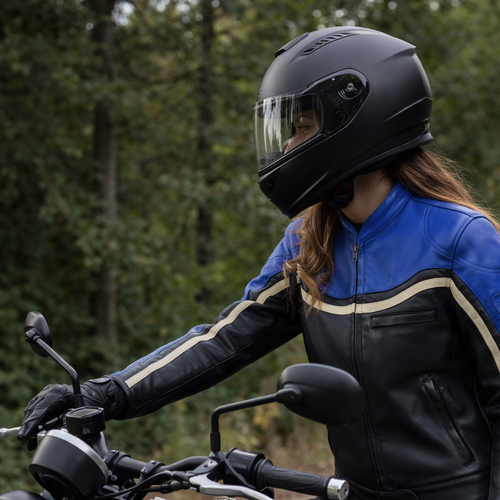 Hayley Blue Leather Jacket - MotoGirl Ltd