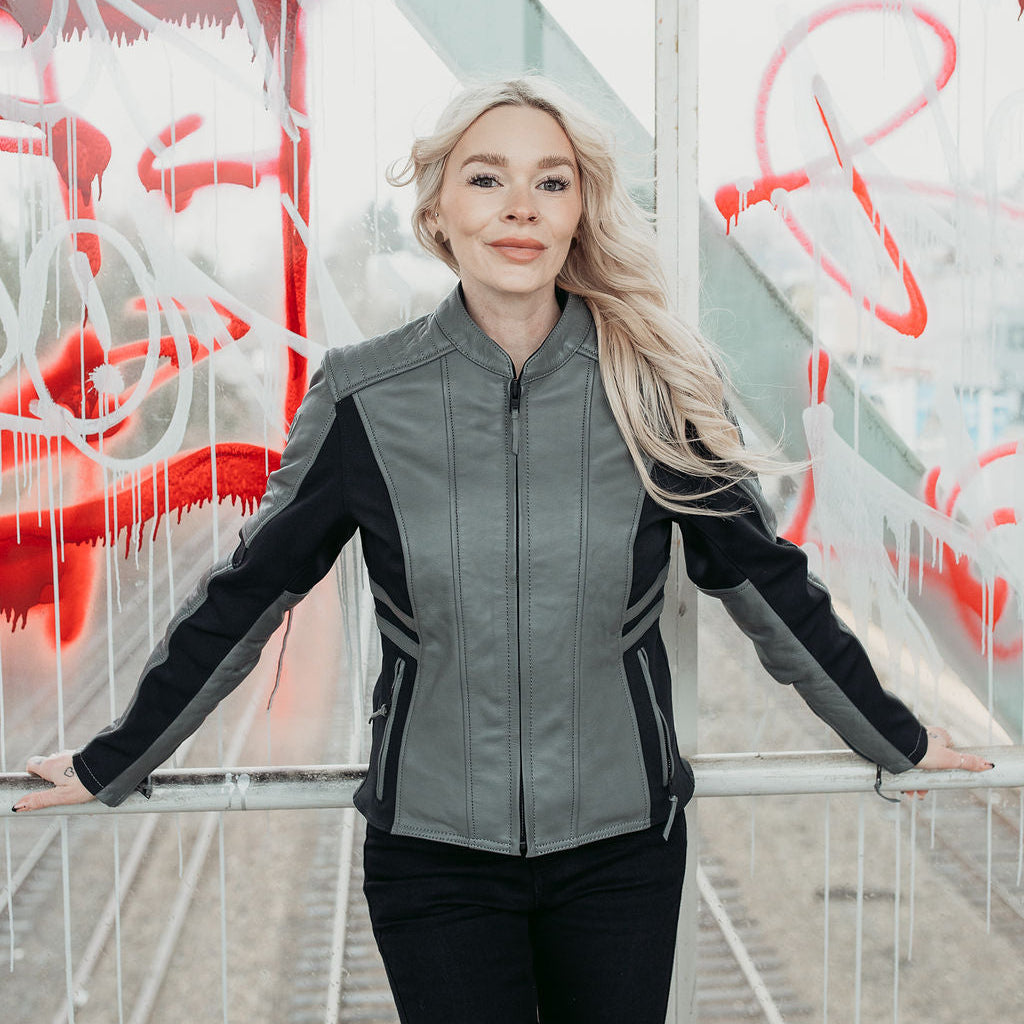 Amelia Grey Leather Jacket – MotoGirl Ltd