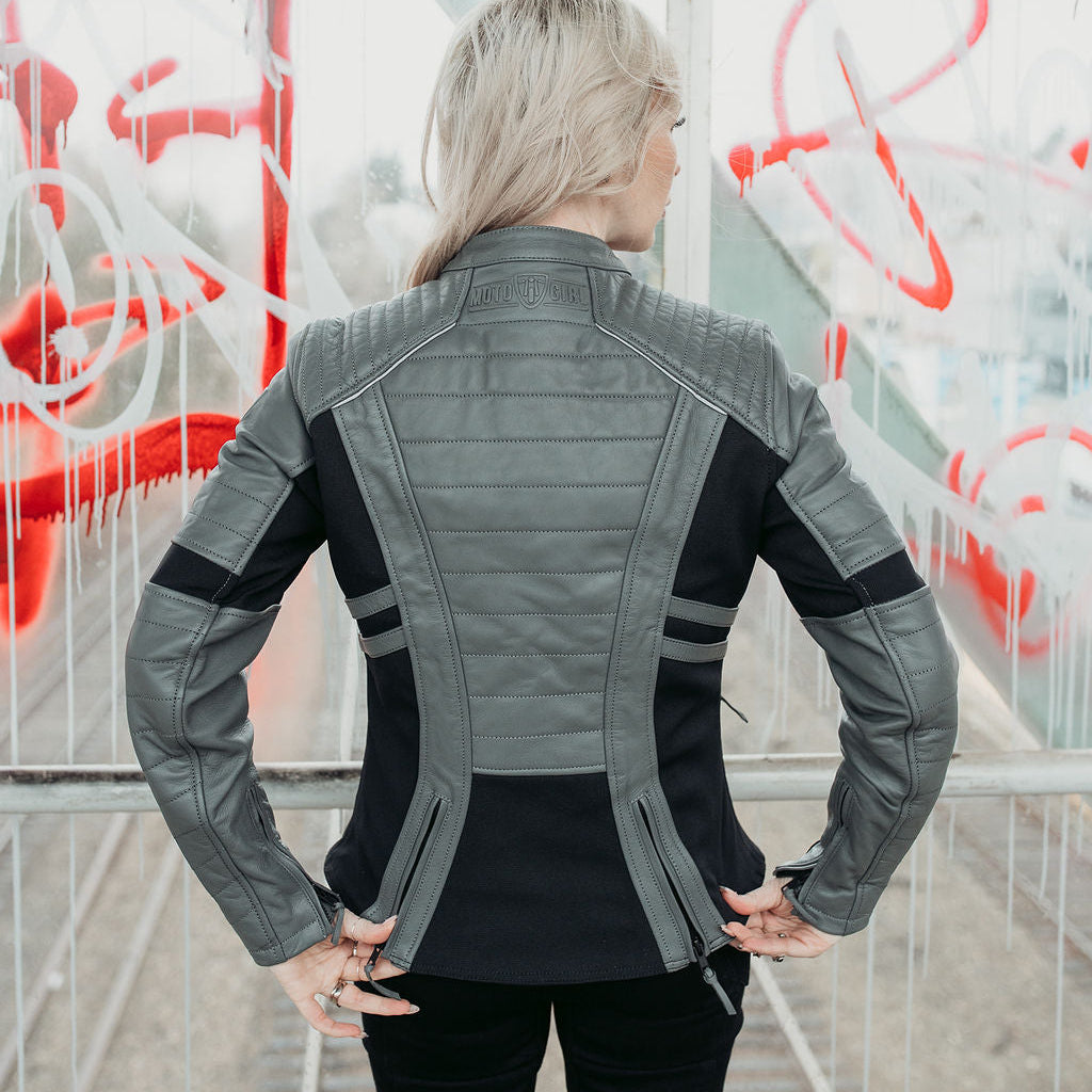 Amelia Grey Leather Jacket – MotoGirl Ltd
