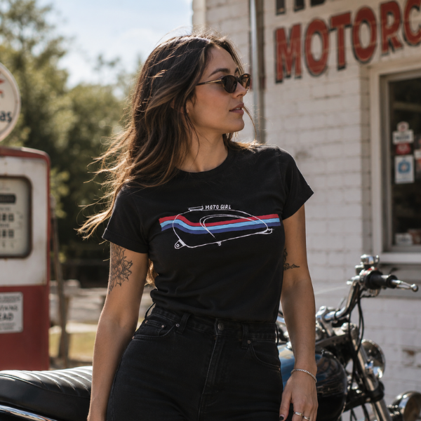 Moto Tank T-Shirt (Black/Blue Stripe) - MotoGirl Ltd