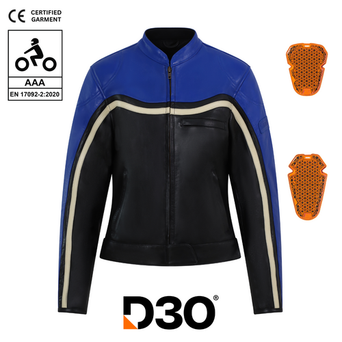 Hayley Blue Leather Jacket - MotoGirl Ltd