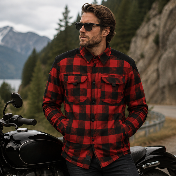 Woody Flannel Jacket (Red) (For Him) - MotoGirl Ltd
