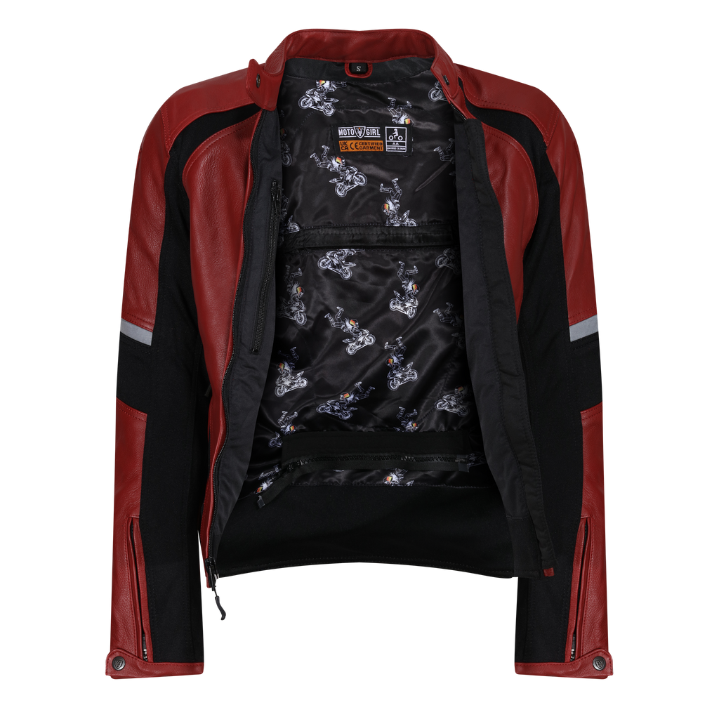Fiona Red Leather Jacket - MotoGirl Ltd