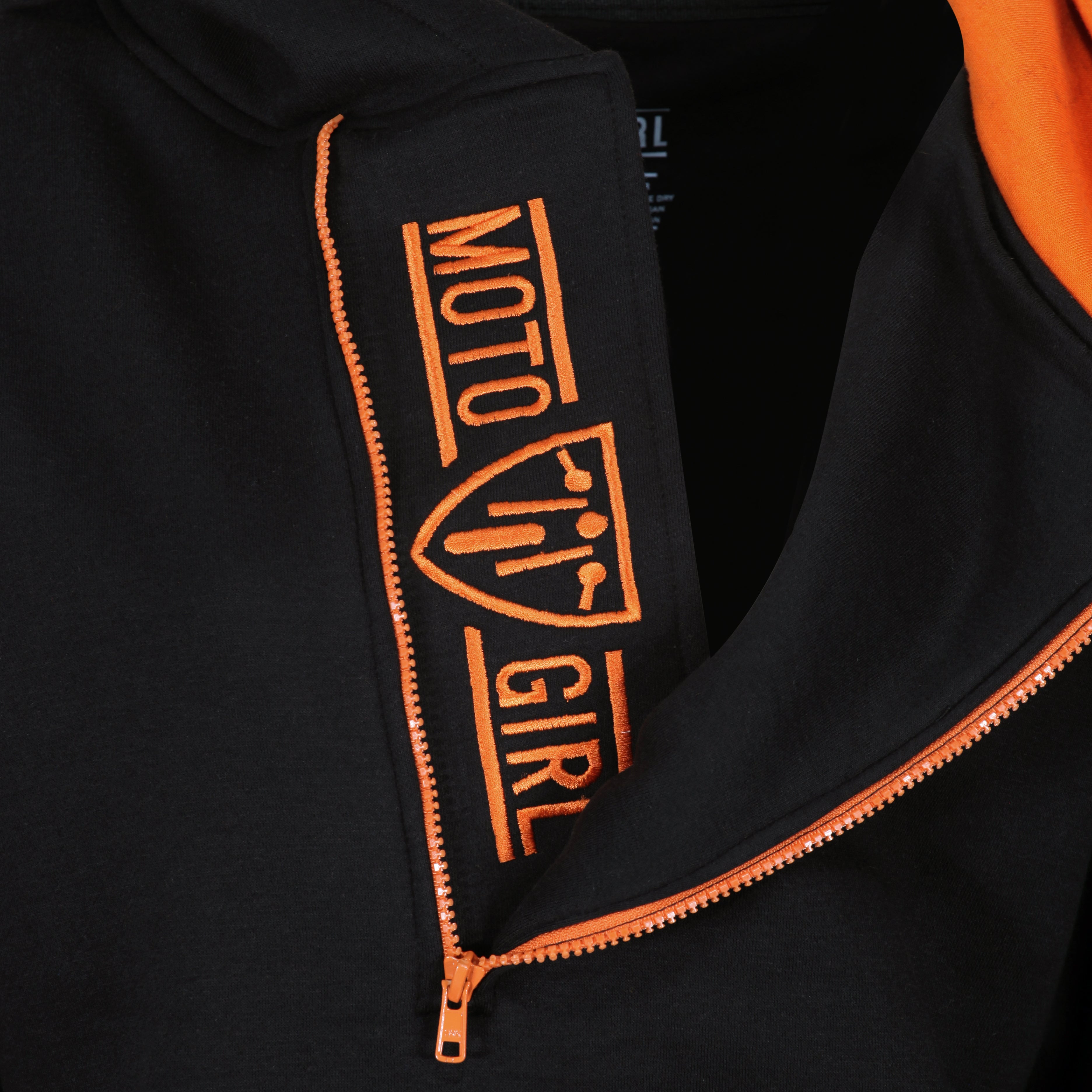 Helmet Hoodie - Black/Orange - MotoGirl Ltd