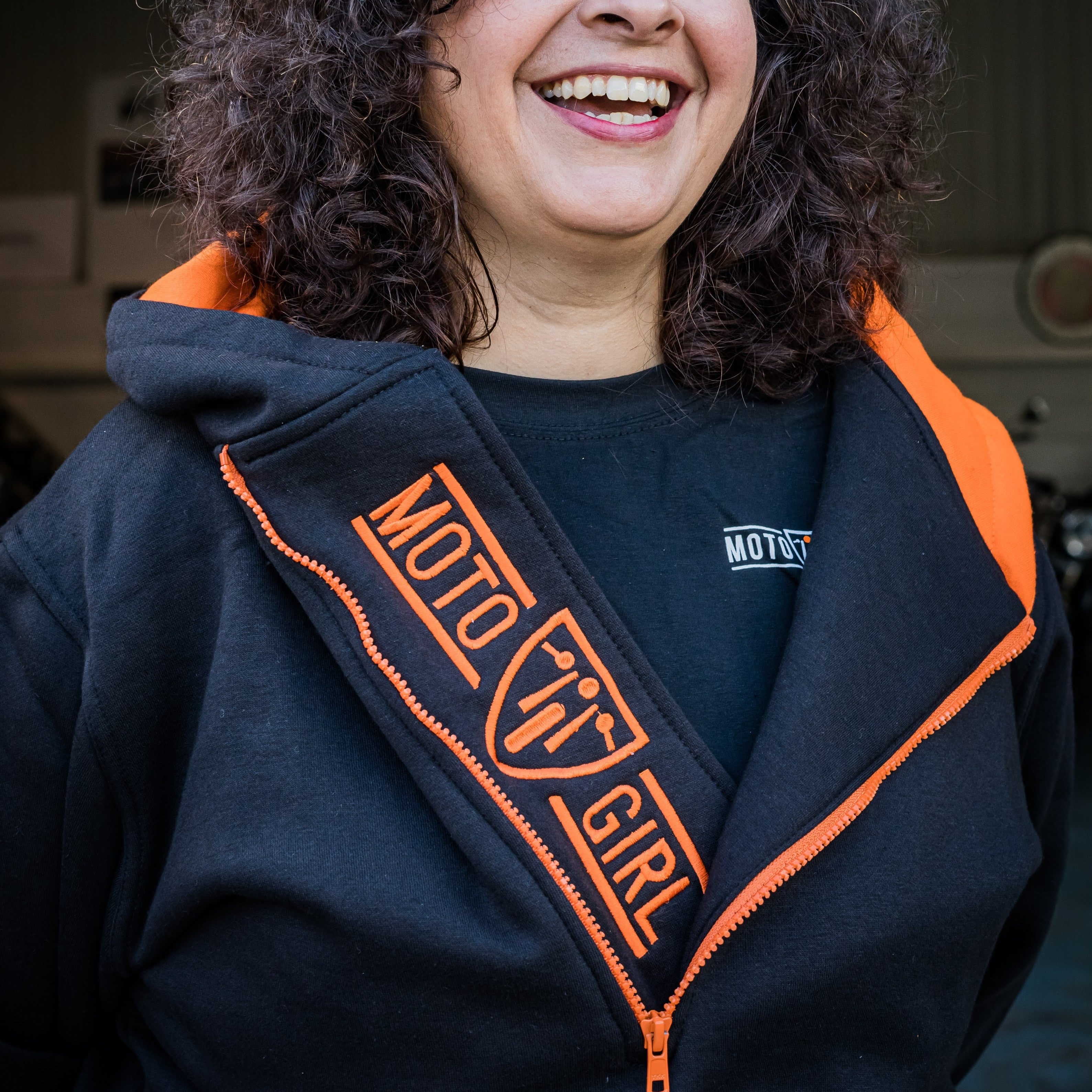 Helmet Hoodie - Black/Orange - MotoGirl Ltd