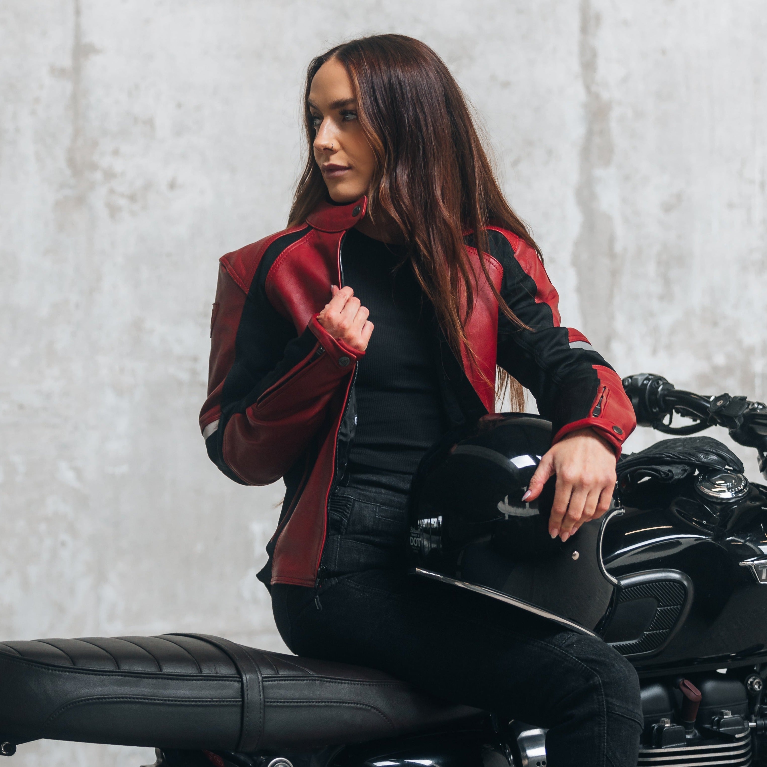 Fiona Red Leather Jacket - MotoGirl Ltd